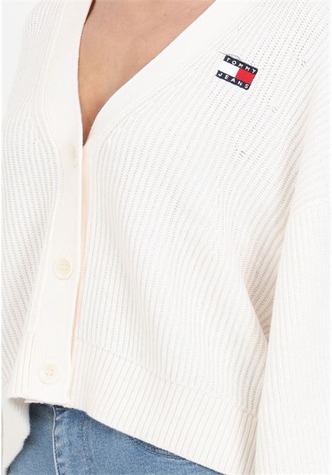 White women's cardigan with V-neckline TOMMY JEANS | DW0DW17253YBHYBH